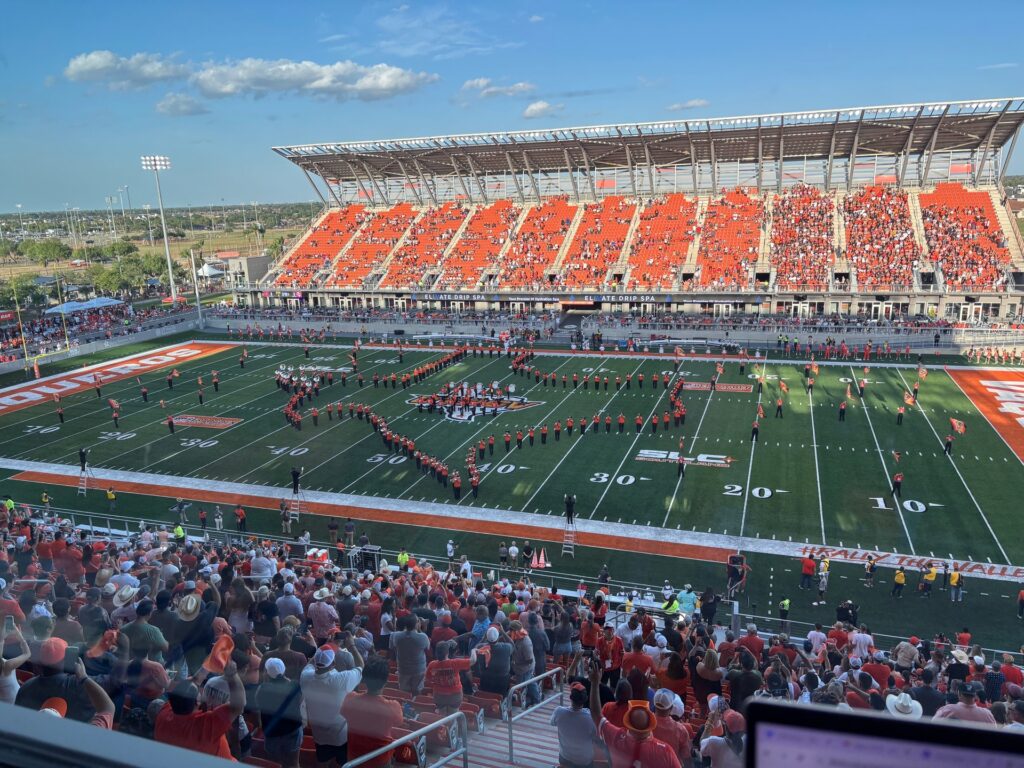 Write a new simple attractive title based on the title from Boots on the ground for the first UTRGV football game … ever and dont use quote marks Write a new simple attractive title based on the title