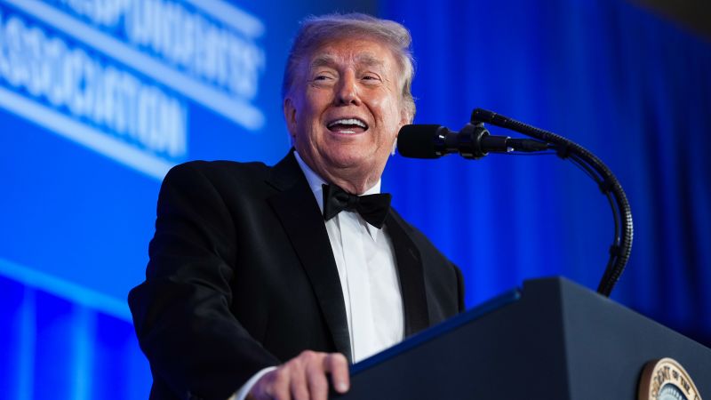 Write a new simple attractive title based on the title from Trump jokes mostly fall flat at WHCA dinner as he attacks journalists and political foes and dont use quote marks Write a new simple attractive title based on the title