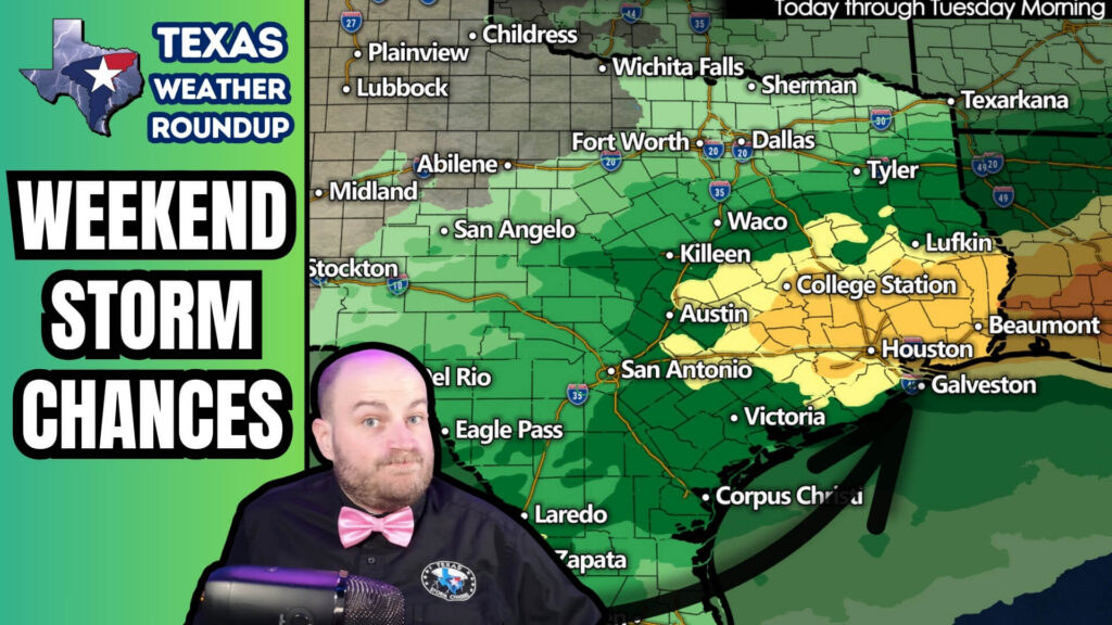 Write a new simple attractive title based on the title from Texas Weekend Storm Chances Continue, With Southeast Texas and Coastal Areas Favored and dont use quote marks Write a new simple attractive title based on the title